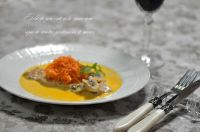 ポークフィレ肉のクリーム煮　春にんじんのラぺ　マシュルーム